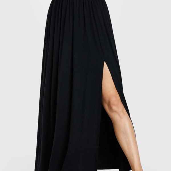 YOINS Black Shirring Slit Hem High-Waisted Skirt 2