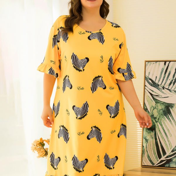 Plus Size Yellow Animal Half Sleeves Sleepwear Dress 2