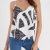 Black V-neck Cami with White Geometrical Pattern 3