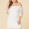 Plus Size White Lace Off Shoulder Half Sleeves Dress 3