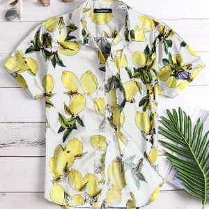 Men Summer Tropical Fruit Printed Hawaiian Vacation Shirt