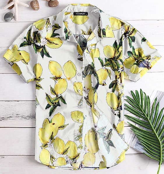 Men Summer Tropical Fruit Printed Hawaiian Vacation Shirt 2