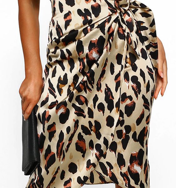 YOINS Brown Tie-up Design Leopard High-Waisted Skirt 2