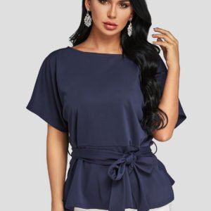 Navy Dolman Sleeve Peplum Blouses