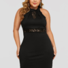 Plus Size Black Crochet Lace Embellished Halter Dress 3