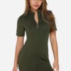 Army Green Zip Front Curved Hem Mini Dresses 3