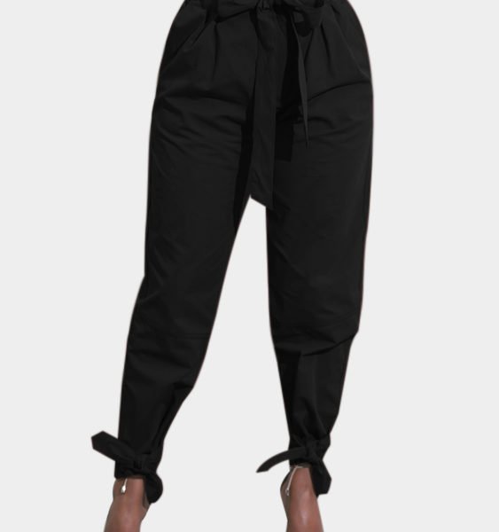 Black Lace-up Design High Waist Pants 2