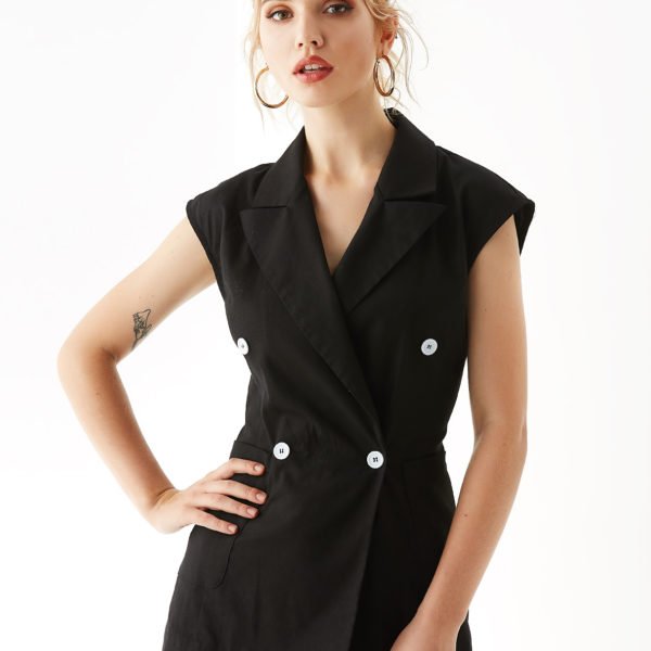 YOINS Black Wrap Design Notch Collar Waistcoat 2