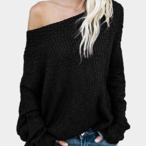 Black Off The Shoulder Long Sleeves Loose Plunge Sweaters