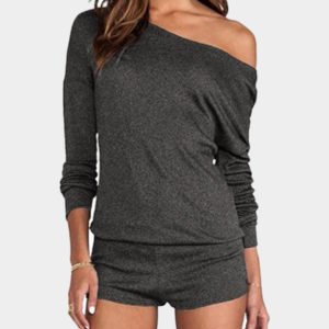Grey One Shoulder Long Sleeves Playsuit
