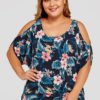 YOINS Plus Size Navy Knotted Floral Print Cold Shoulder Tee 3
