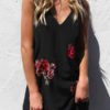 Black Sleeveless Random Rose Embroidery Sexy V-neck Halter Mini Dress With Chocker 3