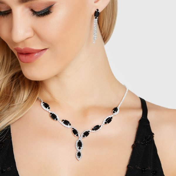 Black Elegant Crystal Rhinestone Necklace Earring Set 2