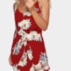 Random Floral Print Stretch Waist Sleeveless Strappy Dress in Red 3