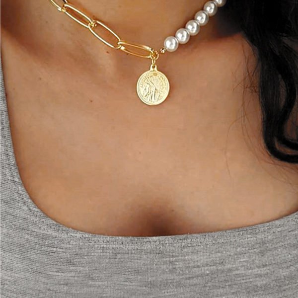 Gold Color Pearls Coin Necklace 2