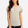 Khaki Scoop Neck T-shirt With Tassel Details 3