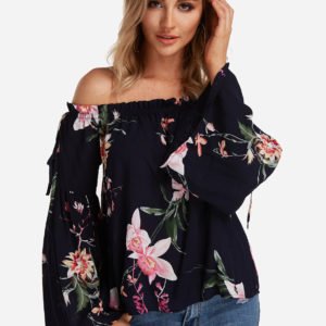Random Floral Print Off The Shoulder Bell Sleeves Blouses