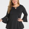 Plus Size Black Round Neck Bell Sleeves Tee 3