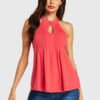 YOINS Watermelon Red Cut Out Halter Sleeveless Top 3