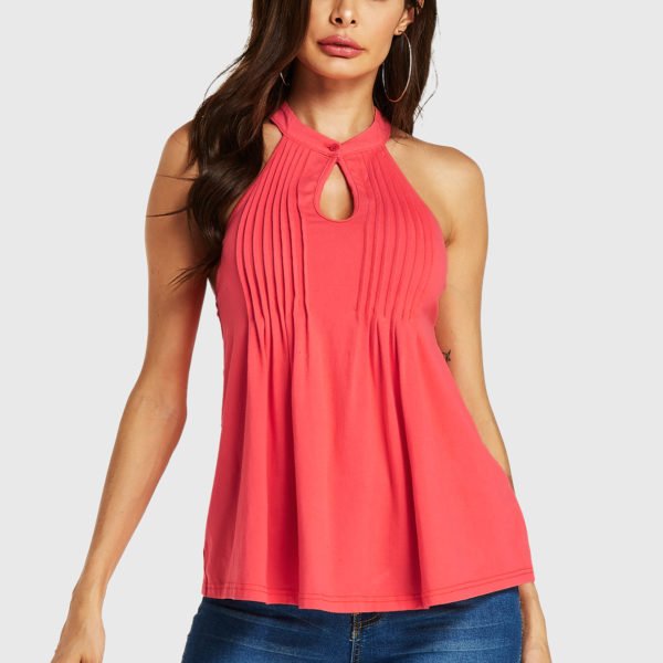 YOINS Watermelon Red Cut Out Halter Sleeveless Top 2