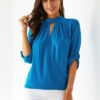 Blue Button Design Crossed Front Blouses 3