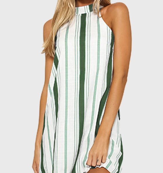 Green Stripe Halter Neck Mini Dress 2