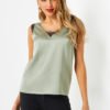 Green Lace Stitching V-neck Stain Tank Top 3