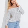 YOINS White StripedOff The Shoulder Long Sleeves Blouse 3