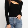 Black Stand Collar Cut Out Long Sleeves Knit Top 3
