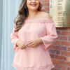 YOINS Plus Size Pink Off The Shoulder Long Sleeves Tee 3