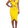 Yellow Crossed Front Design Zip Side Ruffle V-neck Midi Dress 3