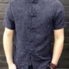 Men Vintage Stand Collar Short Sleeve Shirt 3