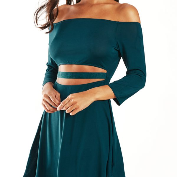 YOINS Green Off Shoulder Cut Out Pleated Dress 2
