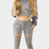 Grey Two Piece Outfits with Cut Out Details 3