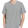 Men Summer Chinese Style Linen Button Up Short Sleeve T-Shirt 3