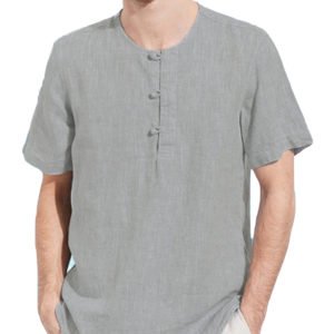 Men Summer Chinese Style Linen Button Up Short Sleeve T-Shirt