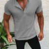 Men Button Design Half Cardigans Short Sleeve Slim Fit Casual T-Shirt 3