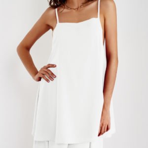 White Adjustable Shoulder Straps Crew Neck Sleeveless Dresses