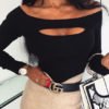 Black Cut Out Off The Shoulder Long Sleeves Bodycon Tee 3