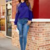 YOINS Navy Lace Tie-up Design Long Sleeves Blouse 3