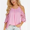 Pink Cold Shoulder Top With See Through Lace Insert Sleeves 3