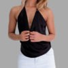 Black Sexy V-neck Backless Top with Self-tie Design 3