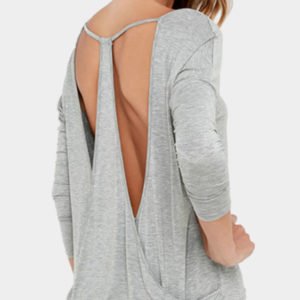 V-neck Backless Tee in Grey