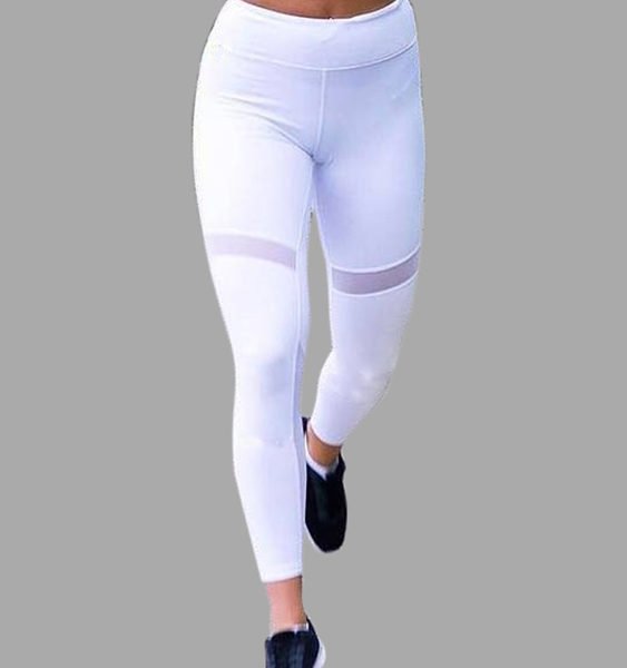 Active Net Yarn Quick Drying Stitching High Waisted Leggings in White 2