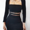 Elastic Strap Cut Out Design Square Neck Long Sleeves Dress 3