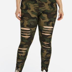 Plus Size Camo Cut Out Middle-Waisted Pants