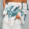 White Off-The-Shoulder Floral Print Flared Sleeved Top with Tie 3