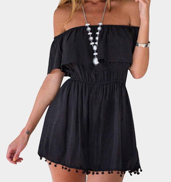 Black Front Layered Off Shoulder Dresses 2