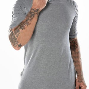 Men Fashion Sports Short Sleeve Round Neck Side Zipper Shoulder Fold Fit T-shirt