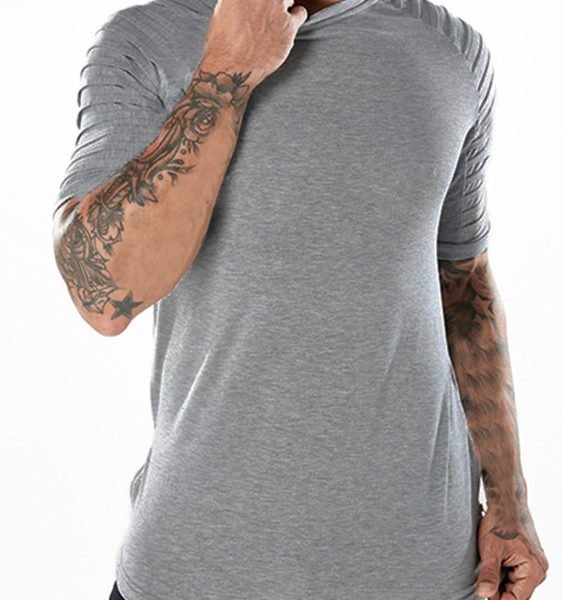 Men Fashion Sports Short Sleeve Round Neck Side Zipper Shoulder Fold Fit T-shirt 2